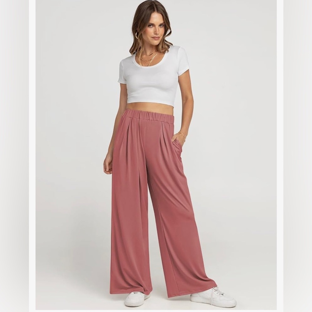 NWT UEU Womens Wide Leg Palazzo Casual High Waisted Flowy Lounge Pants w/Pockets